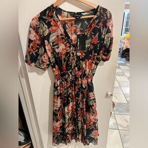 Enfocus Studio Black and Red Floral Midi Dress